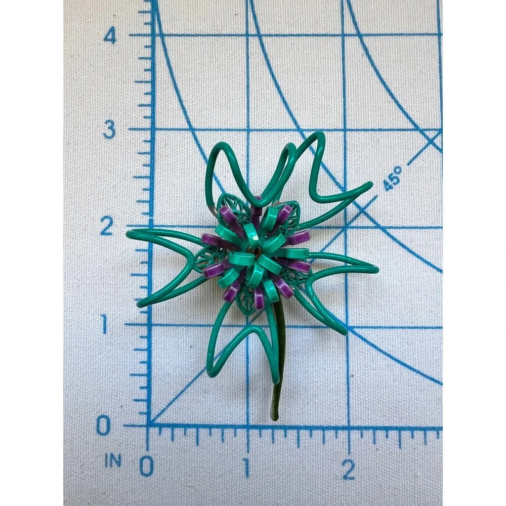 Vintage Enamel Flower Brooch Teal Purple Spring Summer